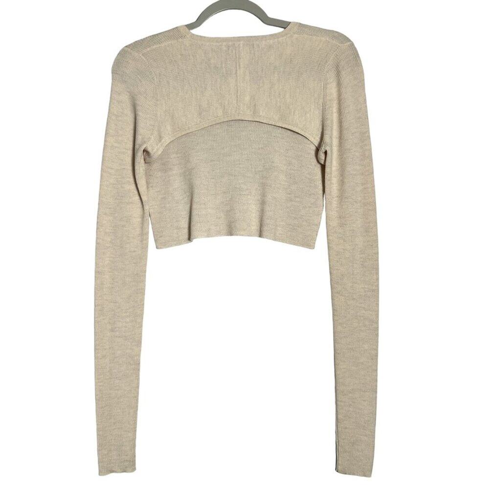 TIBI Merino Wool Cropped Sweater Womens M Cream Beige High Low Crew Neck - Picture 2 of 10